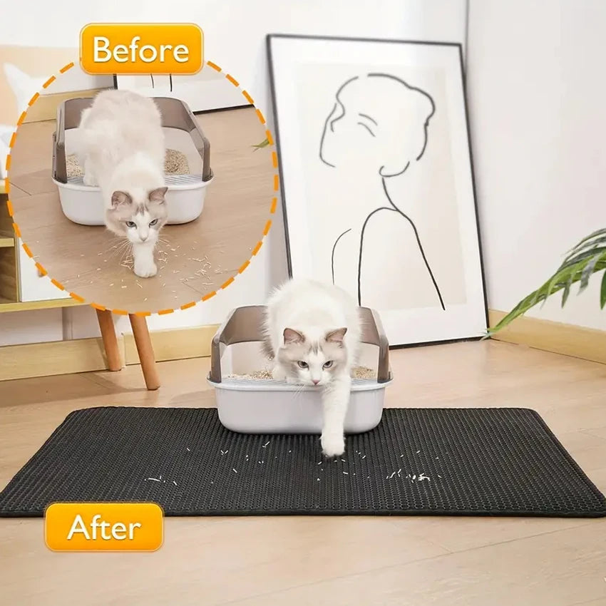  Black  Double-Layer Waterproof Cat Litter Mat with Litter Trapping Features