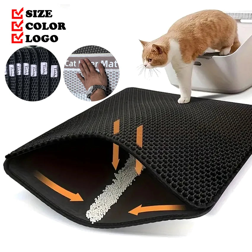  Black  Double-Layer Waterproof Cat Litter Mat with Litter Trapping Features