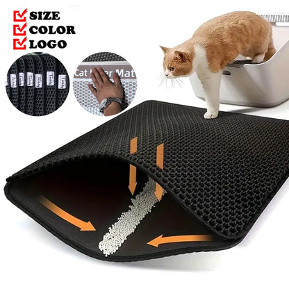  Black  Double-Layer Waterproof Cat Litter Mat with Litter Trapping Features